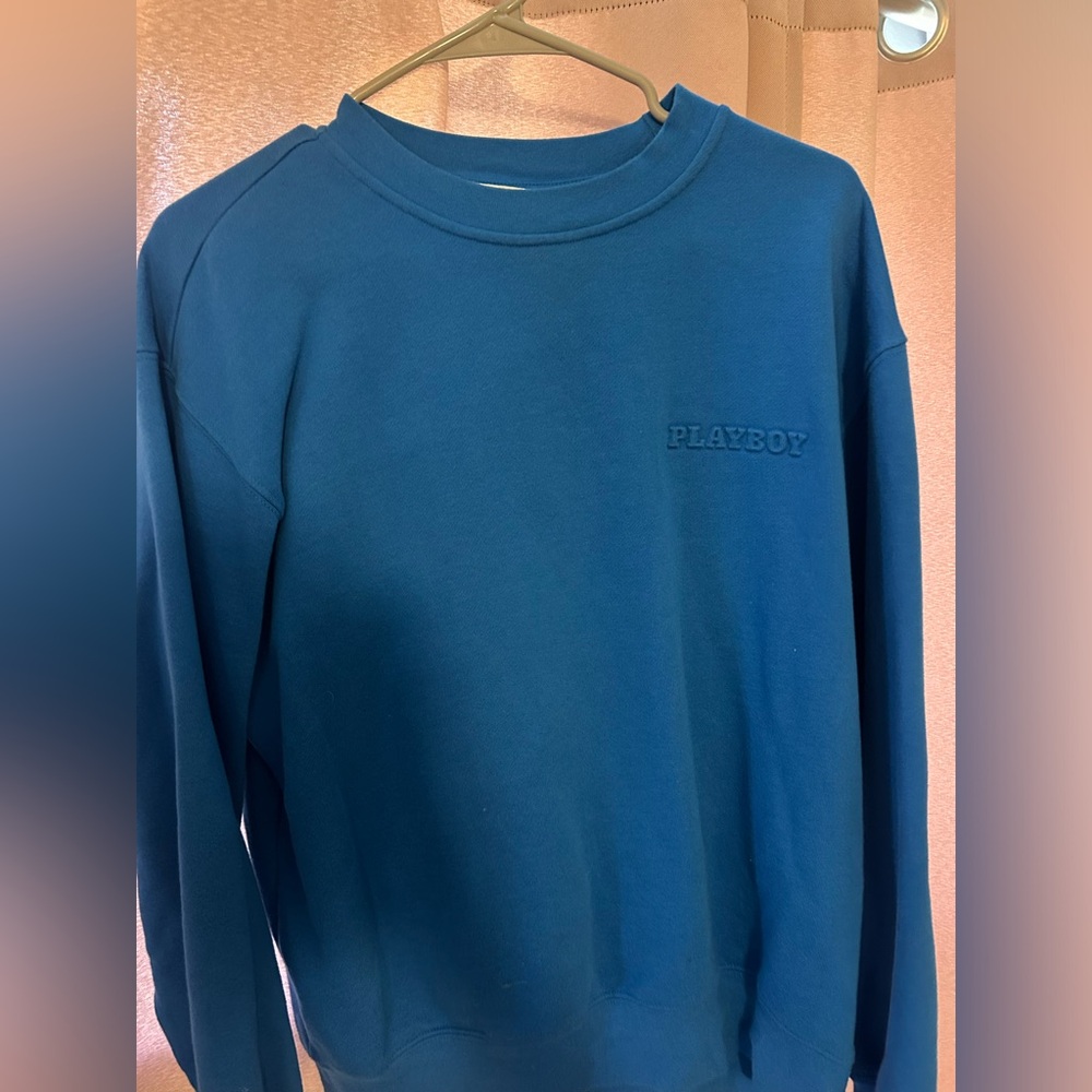 PLAYBOY Blue Crewneck Sweater with Ribbed Cuffs
